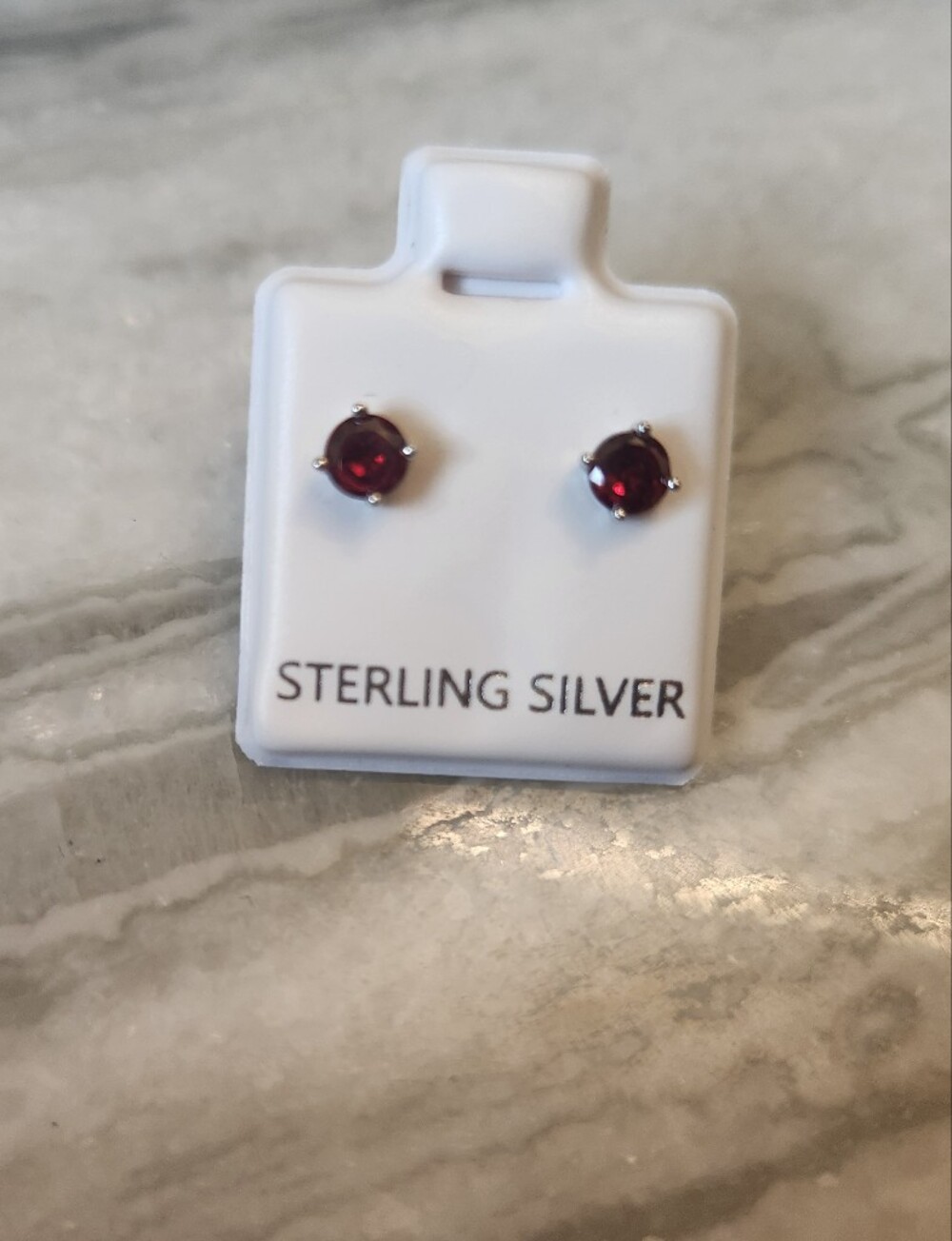 Sterling Silver Deep Red Stud Earrings